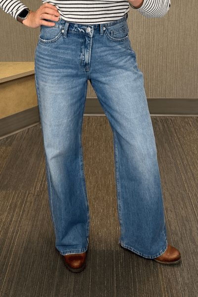 Mica Super High Rise Dark Wash Skinny Jeans With Double Waistband